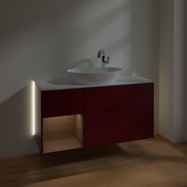 Тумба под раковину Villeroy & Boch Finion 120х50,1 см с подсветкой МДФ пион матовый лак/стекло белое матовое G941GNHB