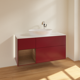 Тумба под раковину Villeroy & Boch Finion 120х50,1 см с подсветкой МДФ пион матовый лак/стекло белое матовое G941GNHB