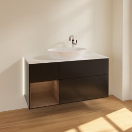 Тумба под раковину Villeroy & Boch Finion 120х50,1 см с подсветкой МДФ черный матовый лак/стекло белое матовое G941GNPD