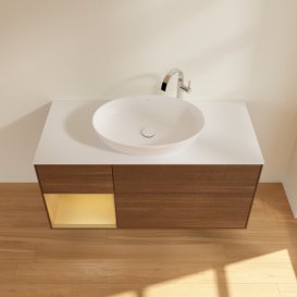 Тумба під раковину Villeroy & Boch Finion 120х50,1 см із підсвічуванням МДФ шпон волоського горіха/скло біле матове G941HFGN