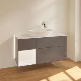 Тумба под раковину Villeroy & Boch Finion 120х50,1 см с подсветкой МДФ антрацит матовый лак/стекло белое матовое G941MTGK