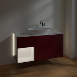 Тумба під раковину Villeroy & Boch Finion 120х50,1 см з підсвічуванням МДФ півонія матовий лак/скло біле матове G941MTHB