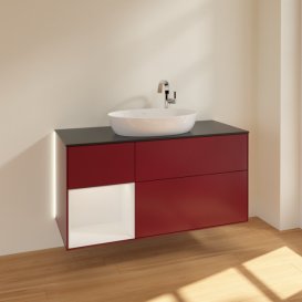 Тумба під раковину Villeroy & Boch Finion 120х50,1 см з підсвічуванням МДФ півонія матовий лак/скло чорне матове G942GFHB