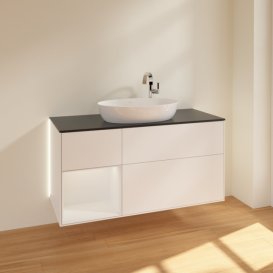 Тумба під раковину Villeroy & Boch Finion 120х50,1 см із підсвічуванням МДФ білий матовий лак/скло чорне матове G942GFMT