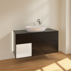 Тумба під раковину Villeroy & Boch Finion 120х50,1 см з підсвічуванням МДФ чорний матовий лак/скло чорне матове G942GFPD