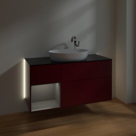 Тумба под раковину Villeroy & Boch Finion 120х50,1 см с подсветкой МДФ пион матовый лак/стекло черное матовое G942GKHB