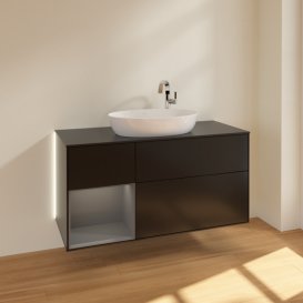 Тумба под раковину Villeroy & Boch Finion 120х50,1 см с подсветкой МДФ черный матовый лак/стекло черное матовое G942GKPD
