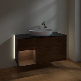 Тумба под раковину Villeroy & Boch Finion 120х50,1 см с подсветкой МДФ шпон грецкого ореха/стекло черное матовое G942GNGN