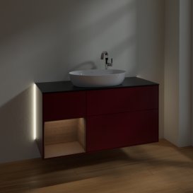 Тумба под раковину Villeroy & Boch Finion 120х50,1 см с подсветкой МДФ пион матовый лак/стекло черное матовое G942GNHB