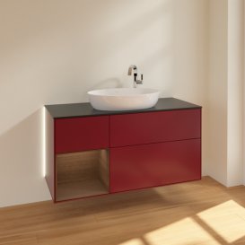 Тумба под раковину Villeroy & Boch Finion 120х50,1 см с подсветкой МДФ пион матовый лак/стекло черное матовое G942GNHB