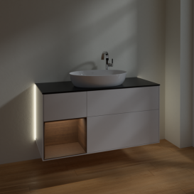 Тумба под раковину Villeroy & Boch Finion 120х50,1 см с подсветкой МДФ белый матовый лак/стекло черное матовое G942GNMT