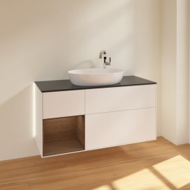 Тумба под раковину Villeroy & Boch Finion 120х50,1 см с подсветкой МДФ белый матовый лак/стекло черное матовое G942GNMT