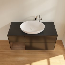 Тумба под раковину Villeroy & Boch Finion 120х50,1 см с подсветкой МДФ черный матовый лак/стекло черное матовое G942GNPD