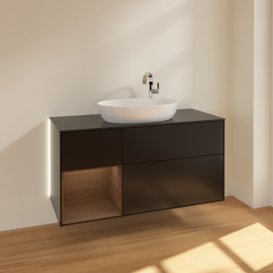 Тумба под раковину Villeroy & Boch Finion 120х50,1 см с подсветкой МДФ черный матовый лак/стекло черное матовое G942GNPD