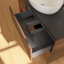 Тумба під раковину Villeroy & Boch Finion 120х50,1 см з підсвічуванням МДФ шпон волоського горіха/скло чорне матове G942HBGN