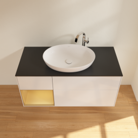 Тумба під раковину Villeroy & Boch Finion 120х50,1 см з підсвіткою МДФ білий глянцевий лак/скло чорне матове G942HFGF