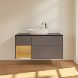 Тумба под раковину Villeroy & Boch Finion 120х50,1 см с подсветкой МДФ антрацит матовый лак/стекло черное матовое G942HFGK