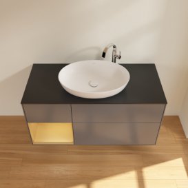 Тумба под раковину Villeroy & Boch Finion 120х50,1 см с подсветкой МДФ антрацит матовый лак/стекло черное матовое G942HFGK