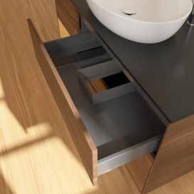 Тумба под раковину Villeroy & Boch Finion 120х50,1 см с подсветкой МДФ шпон грецкого ореха/стекло черное матовое G942HFGN