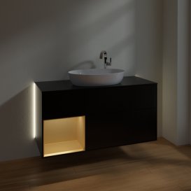 Тумба під раковину Villeroy & Boch Finion 120х50,1 см з підсвічуванням МДФ чорний матовий лак/скло чорне матове G942HFPD