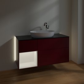 Тумба під раковину Villeroy & Boch Finion 120х50,1 см з підсвічуванням МДФ півонія матовий лак/скло чорне матове G942MTHB