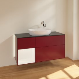 Тумба під раковину Villeroy & Boch Finion 120х50,1 см з підсвічуванням МДФ півонія матовий лак/скло чорне матове G942MTHB