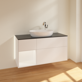 Тумба під раковину Villeroy & Boch Finion 120х50,1 см із підсвічуванням МДФ білий матовий лак/скло чорне матове G942MTMT