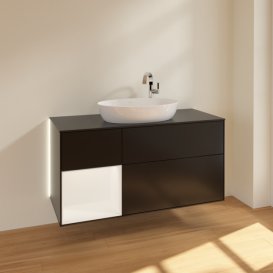 Тумба під раковину Villeroy & Boch Finion 120х50,1 см з підсвічуванням МДФ чорний матовий лак/скло чорне матове G942MTPD