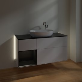 Тумба під раковину Villeroy & Boch Finion 120х50,1 см з підсвіткою МДФ білий глянцевий лак/скло чорне матове G942PDGF