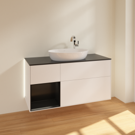 Тумба під раковину Villeroy & Boch Finion 120х50,1 см із підсвічуванням МДФ білий матовий лак/скло чорне матове G942PDMT