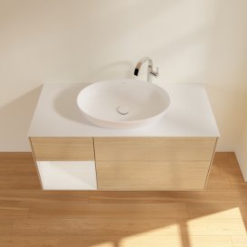 Тумба під раковину Villeroy & Boch Finion 120х50,1 см із підсвічуванням МДФ шпон дуба/скло біле матове G941GFPC