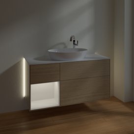 Тумба під раковину Villeroy & Boch Finion 120х50,1 см із підсвічуванням МДФ шпон дуба/скло біле матове G941GFPC