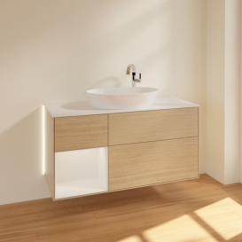 Тумба під раковину Villeroy & Boch Finion 120х50,1 см із підсвічуванням МДФ шпон дуба/скло біле матове G941GFPC