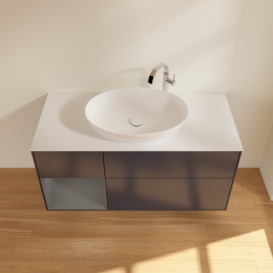 Тумба під раковину Villeroy & Boch Finion 120х50,1 см із підсвічуванням МДФ темно-синій матовий лак/скло біле матове G941GKHG