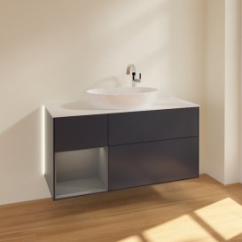 Тумба під раковину Villeroy & Boch Finion 120х50,1 см із підсвічуванням МДФ темно-синій матовий лак/скло біле матове G941GKHG