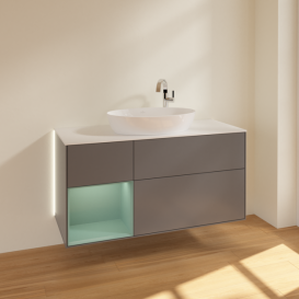 Тумба під раковину Villeroy & Boch Finion 120х50,1 см з підсвічуванням антрацит матовий лак/скло біле матове G941GMGK