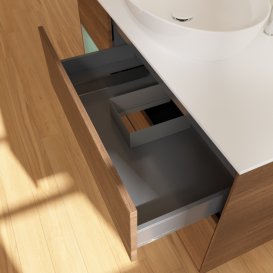 Тумба під раковину Villeroy & Boch Finion 120х50,1 см із підсвічуванням МДФ шпон волоського горіха/скло біле матове G941GMGN