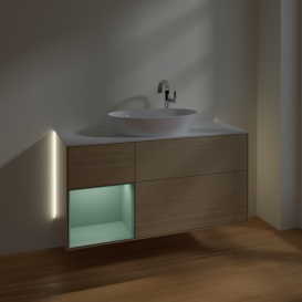 Тумба під раковину Villeroy & Boch Finion 120х50,1 см із підсвічуванням МДФ шпон дуба/скло біле матове G941GMPC