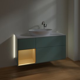 Тумба под раковину Villeroy & Boch Finion 120х50,1 см с подсветкой МДФ оливковый матовый лак/стекло белое матовое G941HFGM