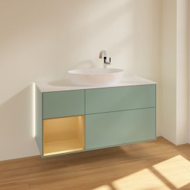 Тумба под раковину Villeroy & Boch Finion 120х50,1 см с подсветкой МДФ оливковый матовый лак/стекло белое матовое G941HFGM