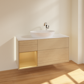 Тумба под раковину Villeroy & Boch Finion 120х50,1 см с подсветкой МДФ шпон дуба/стекло белое матовое  G941HFPC