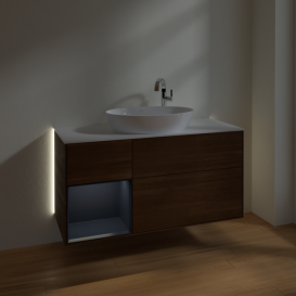 Тумба под раковину Villeroy & Boch Finion 120х50,1 см с подсветкой МДФ шпон грецкого ореха/стекло белое матовое G941HGGN