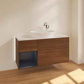 Тумба под раковину Villeroy & Boch Finion 120х50,1 см с подсветкой МДФ шпон грецкого ореха/стекло белое матовое G941HGGN