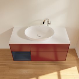 Тумба під раковину Villeroy & Boch Finion 120х50,1 см з підсвічуванням МДФ півонія матовий лак/скло біле матове G941HGHB