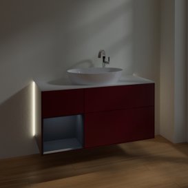 Тумба під раковину Villeroy & Boch Finion 120х50,1 см з підсвічуванням МДФ півонія матовий лак/скло біле матове G941HGHB