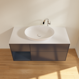Тумба під раковину Villeroy & Boch Finion 120х50,1 см із підсвічуванням МДФ темно-синій матовий лак/скло біле матове G941HGHG
