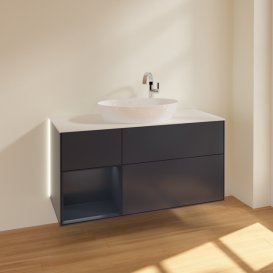 Тумба під раковину Villeroy & Boch Finion 120х50,1 см із підсвічуванням МДФ темно-синій матовий лак/скло біле матове G941HGHG