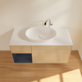 Тумба під раковину Villeroy & Boch Finion 120х50,1 см із підсвічуванням МДФ шпон дуба/скло біле матове G941HGPC