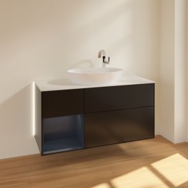 Тумба под раковину Villeroy & Boch Finion 120х50,1 см с подсветкой МДФ черный матовый лак/стекло белое матовое G941HGPD