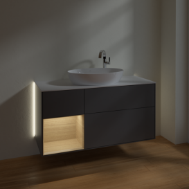 Тумба під раковину Villeroy & Boch Finion 120х50,1 см з підсвічуванням антрацит матовий лак/скло біле матове G941PCGK